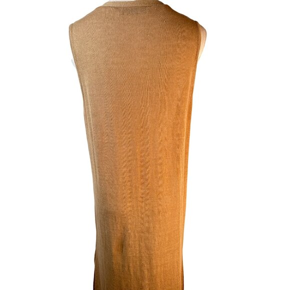 2/$30 ZARA M Sleeveless V Neckline Button-Down Camel Linen Blend Midi Dress - Picture 10 of 16